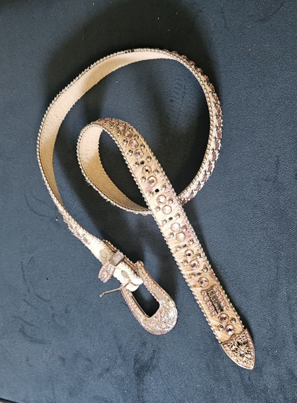 B.B. Simon Pink Hair-On-Hide Crystal Rhinestone Western Belt